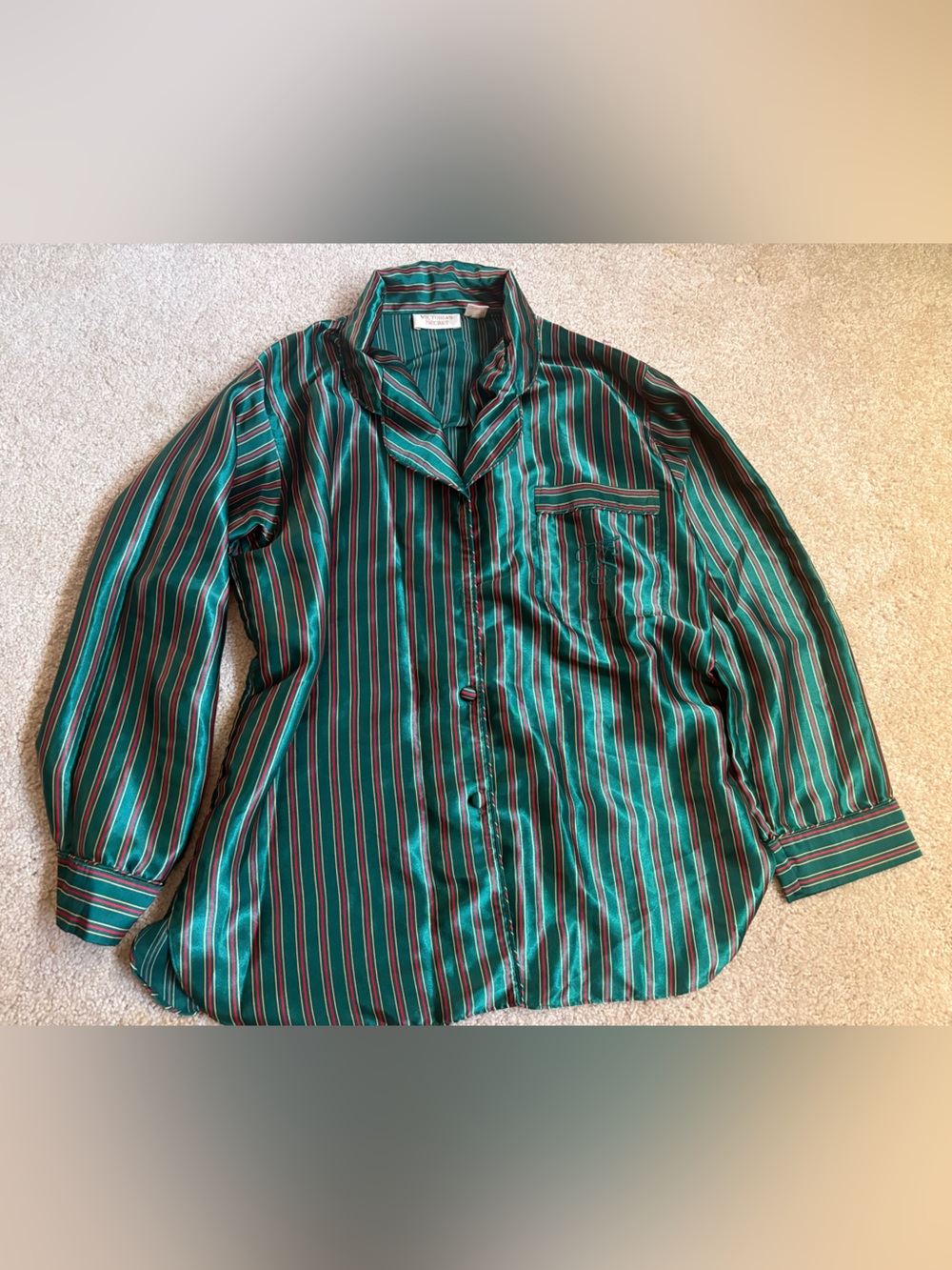 Victoria's Secret Green Striped Button-Down pj shirt
